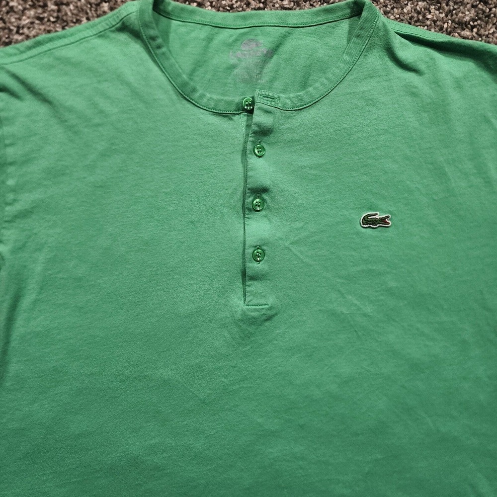 Lacoste Short Sleeve Henley Tee in Green with Croc Logo